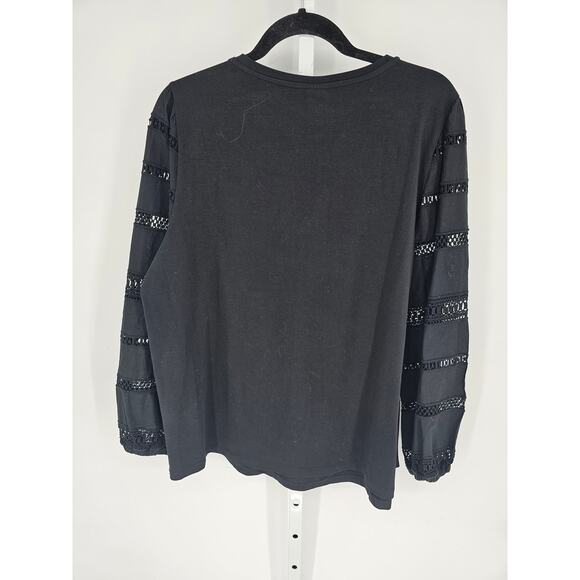 Chico's Women's Long Sleeve Round Neck Black Pull-over Blouse Top Size 3 Crochet - Picture 4 of 4
